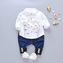 Комплект с рубашкой для малышей, детская одежда, рубашка для мальчиков и девочек 1-3 лет, два модных комплекта