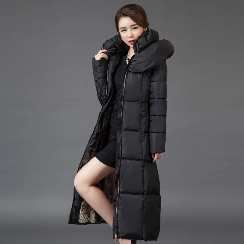 Женские зимние куртки, высокое качество, теплый толстый пуховик из хлопка, парка европейского размера плюс, X-Long, тонкое пальто с капюшоном для женщин WUJ0416