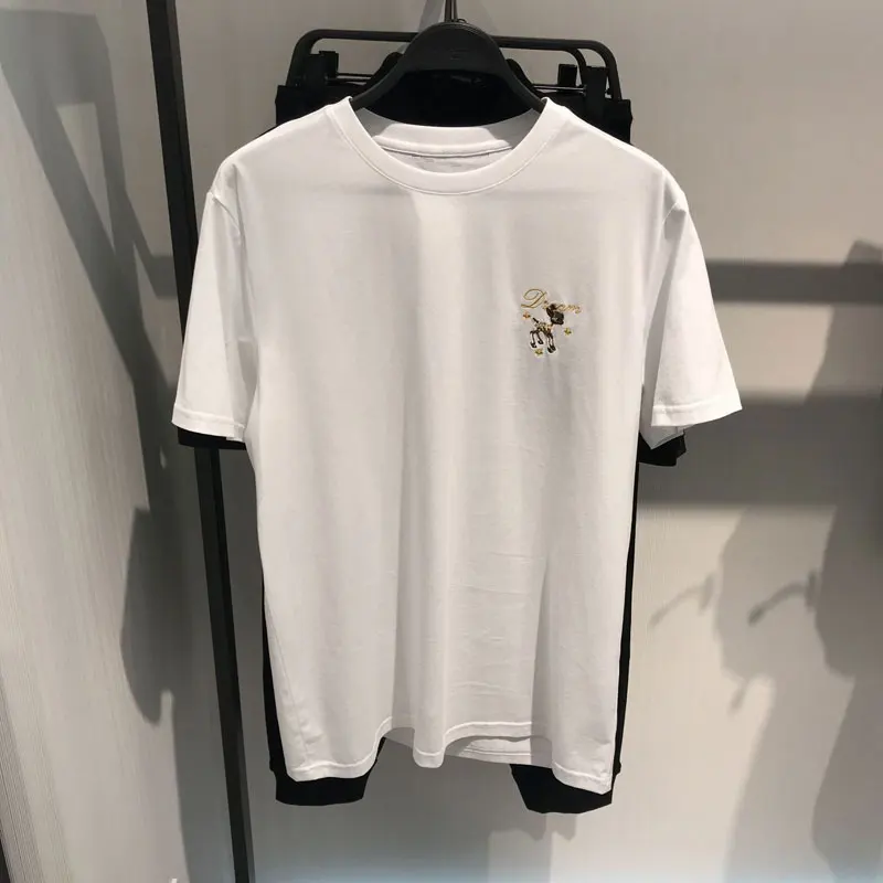 

T shirt Men's and women's short-sleeved T shirts 2019 new fashion deer embroidery casual hip hop T-shirt