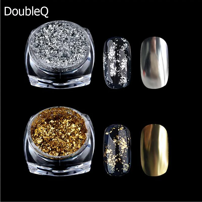 1 коробка для ногтей алюминиевые хлопья Золотая, серебряная, блестящая Волшебная зеркальная эффект порошки блестки Гель-лак для ногтей хромированные цветные украшения