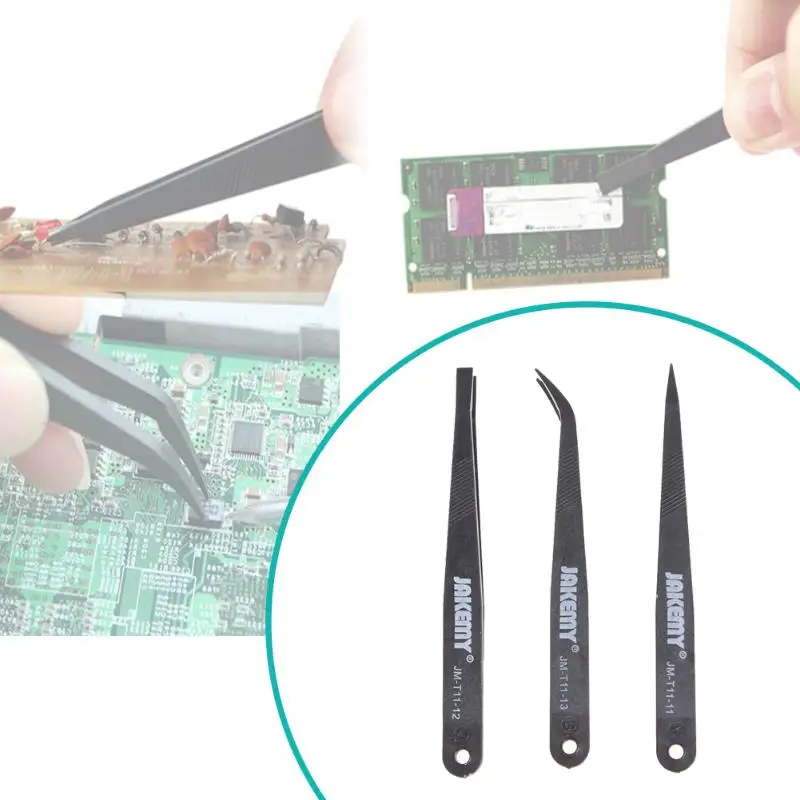 3 en 1 Pinzas antiestáticas Kit calor plano curvado Pinzas Set Kit de herramientas de reparación para iPhone cerámica