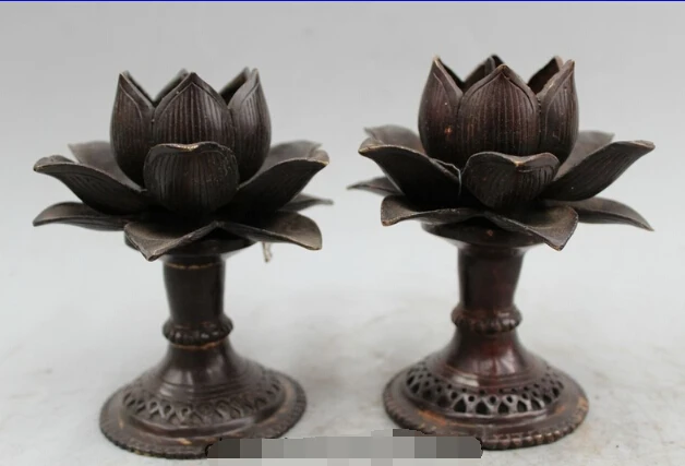 

6" China Chinese Dynasty Palace Bronze lotus flower Candle Holder Candlestick fast