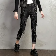 Джинсы женские Джинсовая ткань, брюки, джинсы, расшитые блестками, кисточка, эластичный карандаш, женский сексуальный низ, обтягивающие брюки, джинсы, большие размеры, винтажные