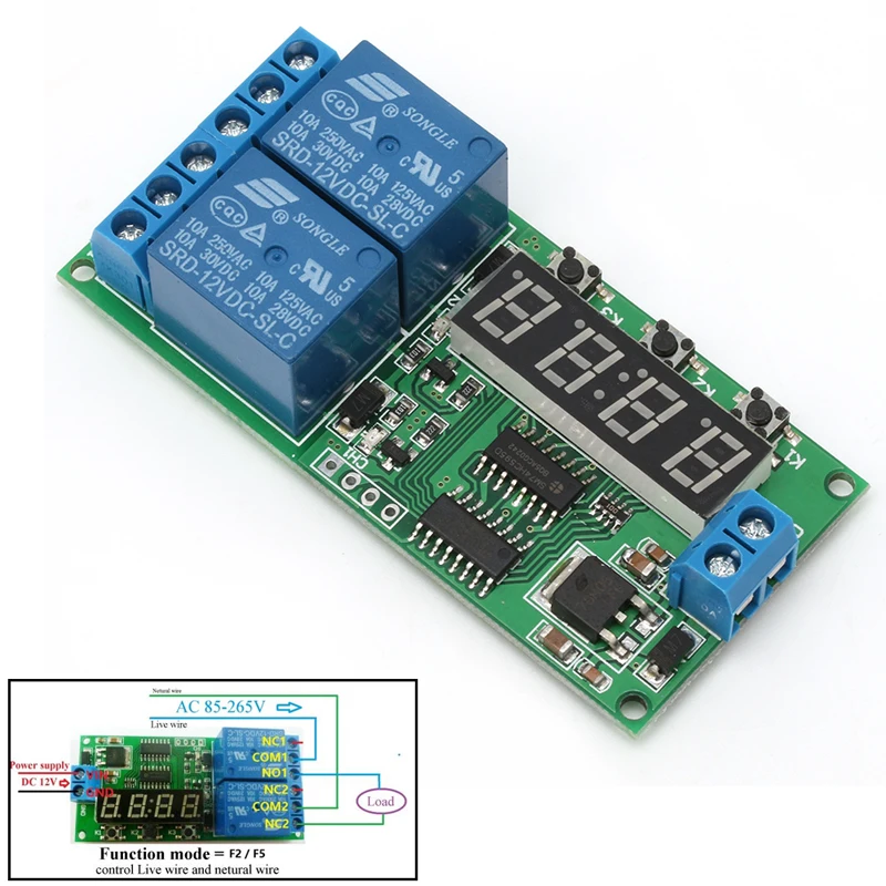 

TCAM 2 Channel 12V DC Delay Timer Relay Module Digital Delay Timer Switch Cont