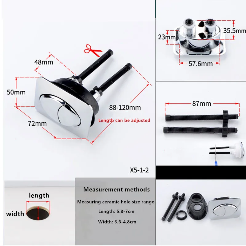 Внешняя длина 72 мм ширина 50 мм квадратная двойная кнопка для унитаза, бак для туалетной воды керамическая крышка для слива двойная кнопка, J18263