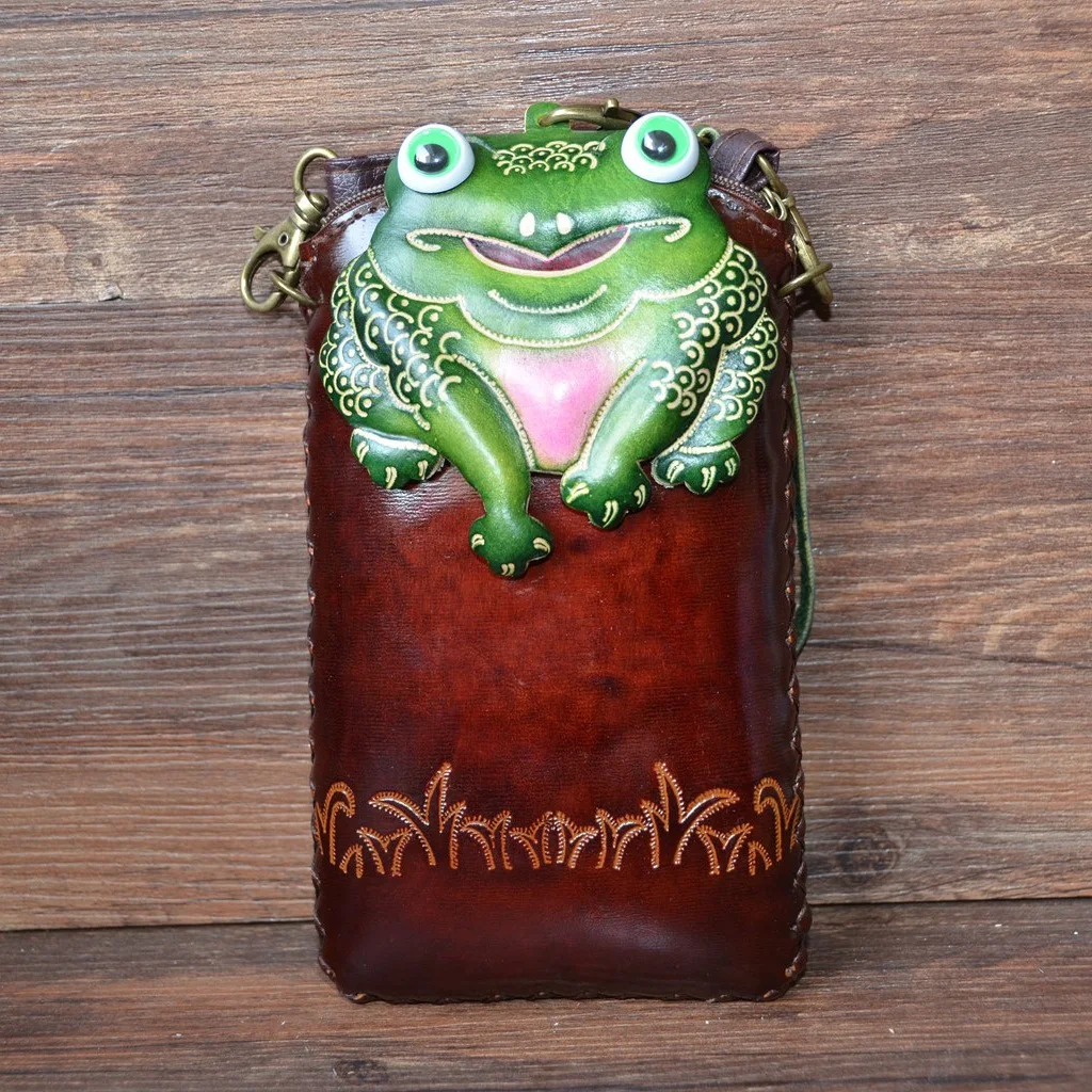 

Women's genuine leather bag cartoon cute animal frog messenger bag cowhide handmade mini messenger bag