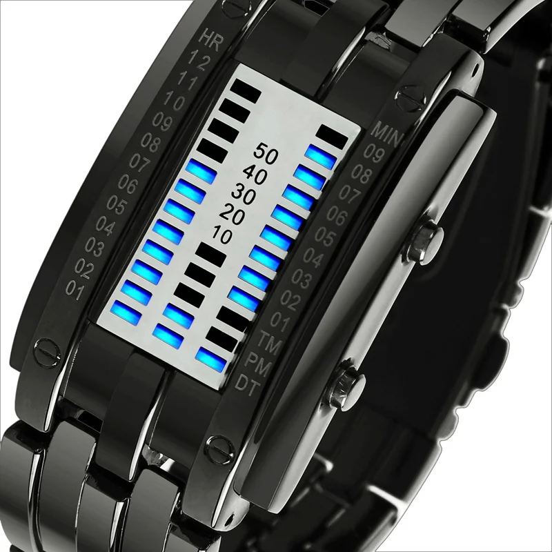 SKMEI Fashion Creative Sport Watch Men Stainless Steel Strap LED Display Watches 5Bar Waterproof Digital Watch reloj hombre 0926 