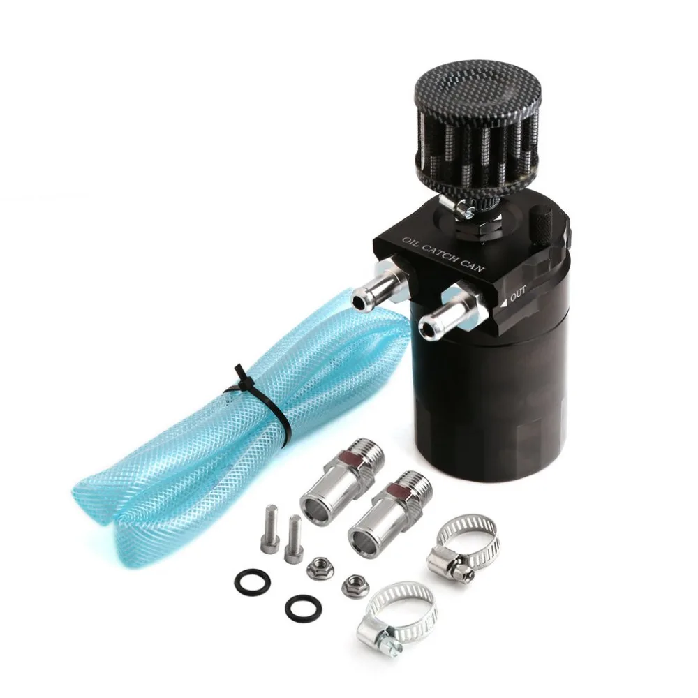 

Universal Cylinder Aluminum Engine Oil Catch Can Reservoir Tank Modified Car Accessory with Filter Hose Fitting Kit