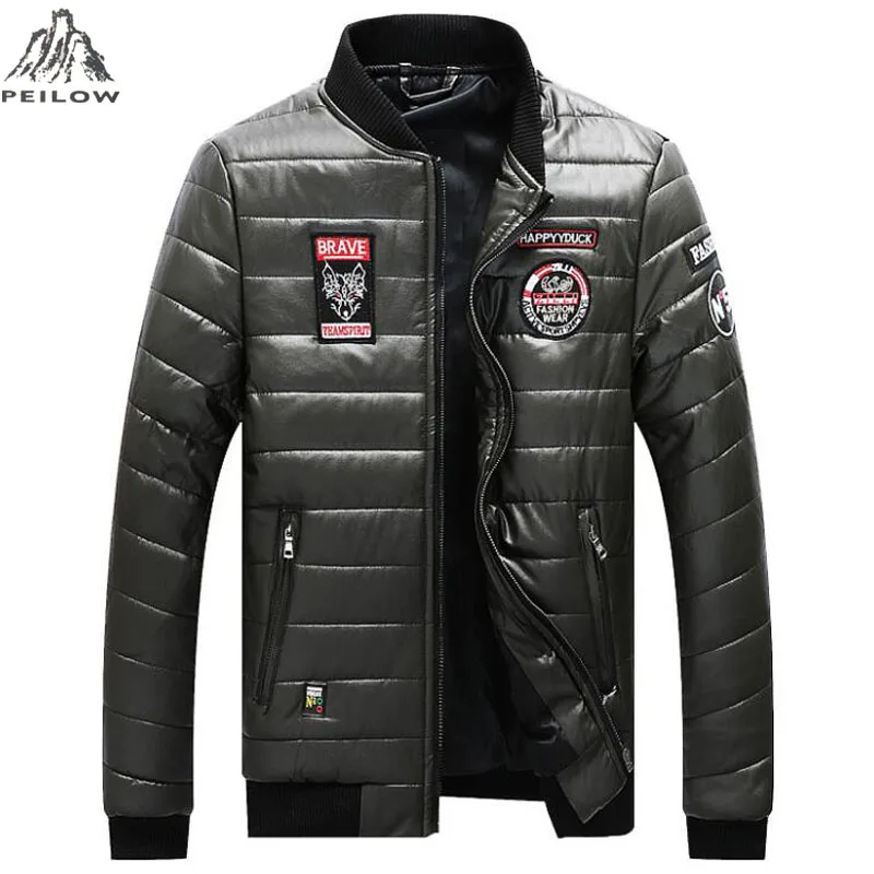 PEILOW новая зимняя куртка для мужчин размера плюс M~ 7XL 8XL вышитая pu кожаная куртка Мужская парка для колледжа пальто мужские куртки