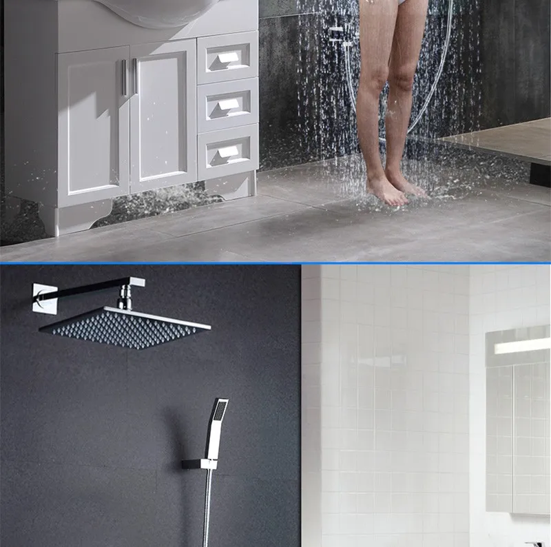 LED Shower Mixer Set Thermostat Faucet Shower Shower Head Powered by Water Square Saving Water Chromed Spout (17)