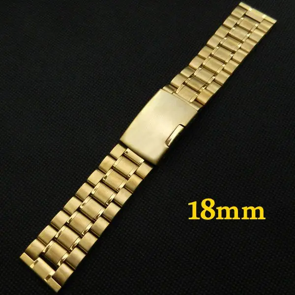 

Golden 18mm Stainless Steel Watch Band Strap Fold over clasp with one push button  With Safety Men Women Replacement GD011318