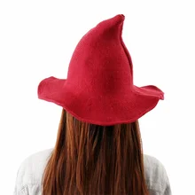 Модная ведьма, большие шерстяные шапки с острым носком, зимняя вязаная шапка, Женская Корейская Рыбацкая шапка для бассейна