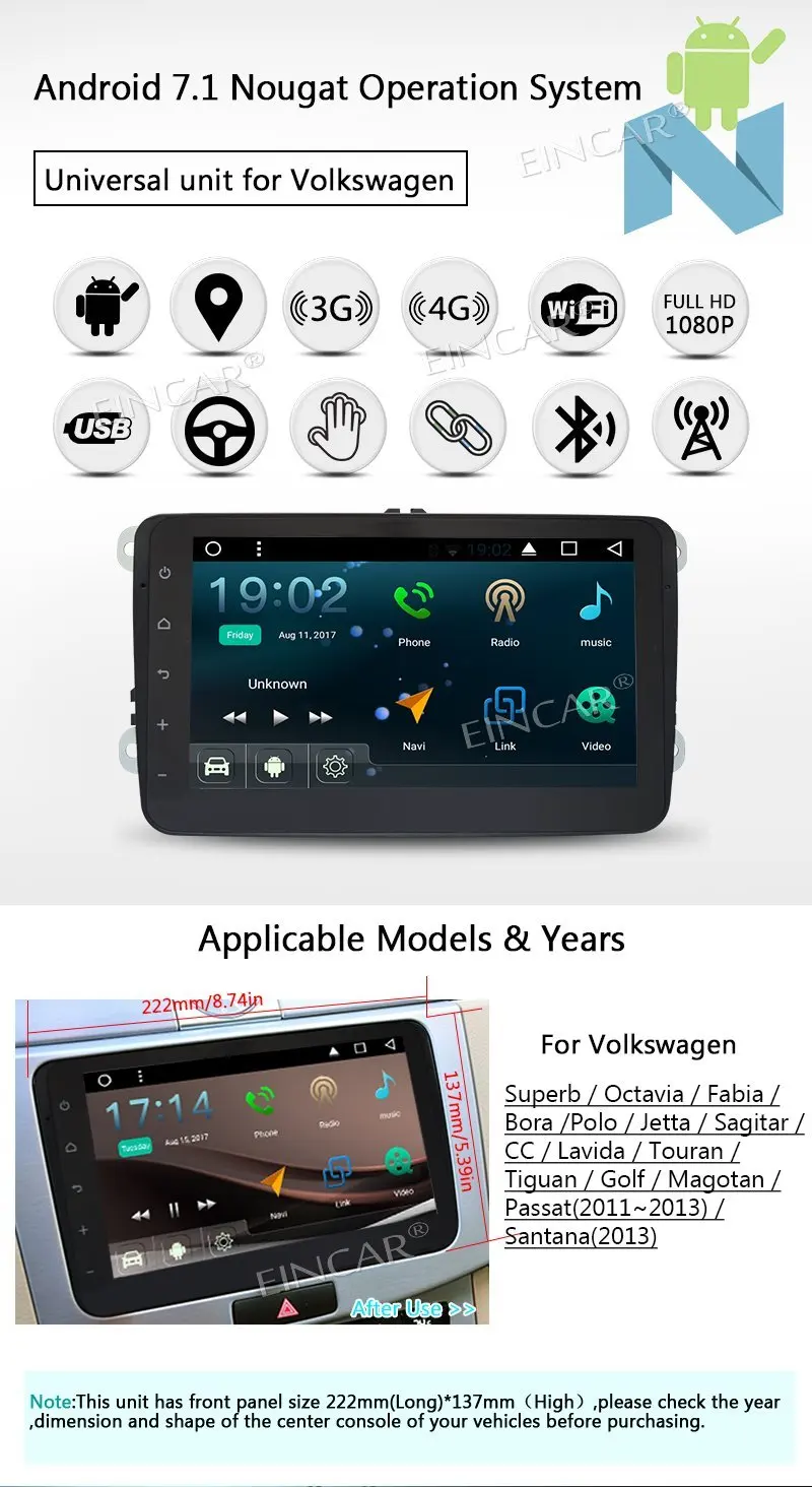 Perfect Free 3G Dongle Android 7.1 car gps player gps autoradio for Volkswagen Jetta /Golf/Passat/Polo support MP3/MP4 wifi 3d map am/fm 1