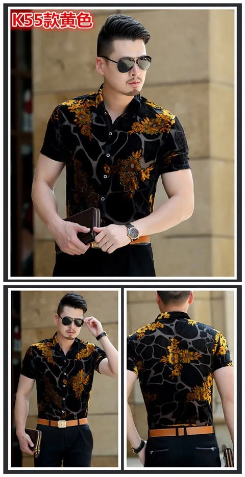 Модная мужская кружевная рубашка с цветочной вышивкой прозрачная рубашка для мужчин летняя рубашка с коротким рукавом