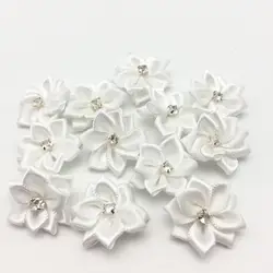 100 шт. 25 мм белый Цвет атласной лентой со стразами цветы для Свадебные букеты украшения стола украшения