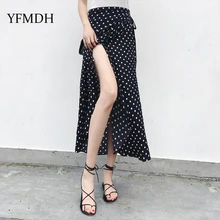 Новая точка Цветочный принт в богемном стиле длинные юбки Для женщин Летние Элегантные пляжные макси Boho Высокая Талия Асимметричный оборками хлопковая юбка