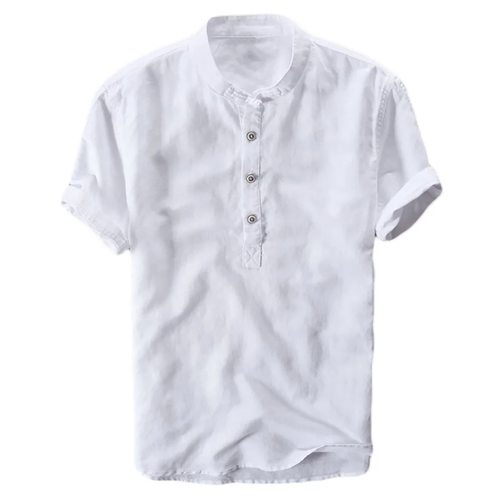 2019 High Quality Men's Linen Short Sleeve Shirt Breathes Solid Soft Shirts Loose shirts | Мужская одежда