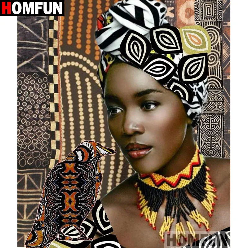 HOMFUN полная квадратная/круглая дрель 5D DIY Алмазная картина "Африканская женщина" 3D вышивка крестиком 5D домашний декор A13449
