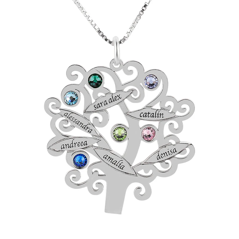 

Custom Family Team Tree Necklace 925 Silver Pendant Necklace Engrave Name Birthstone Jewelry For Friends Mother's Day gift#SS50