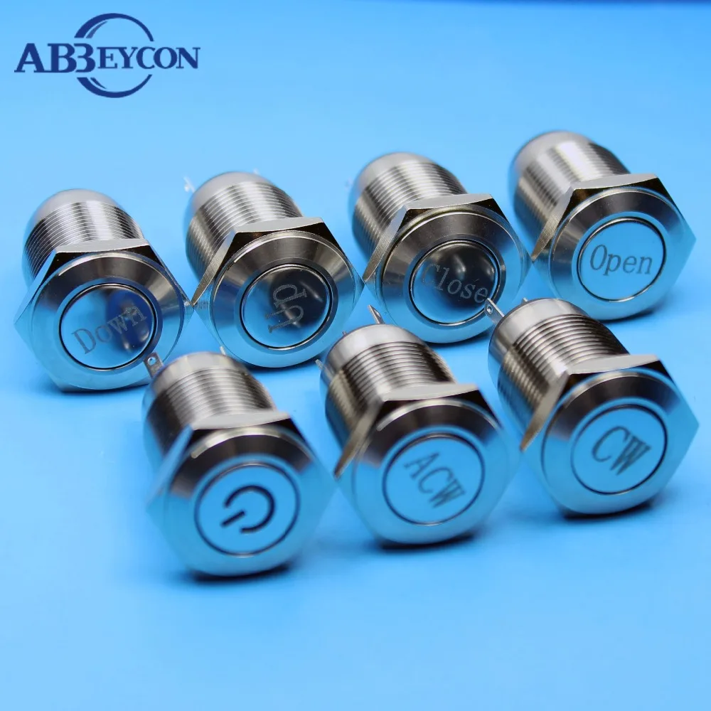 

16mm Waterproof Latching Button Switch UP DOWN Logo Flat Head Metal Shell IP65 Solder Terminal Machine Push Button Switch