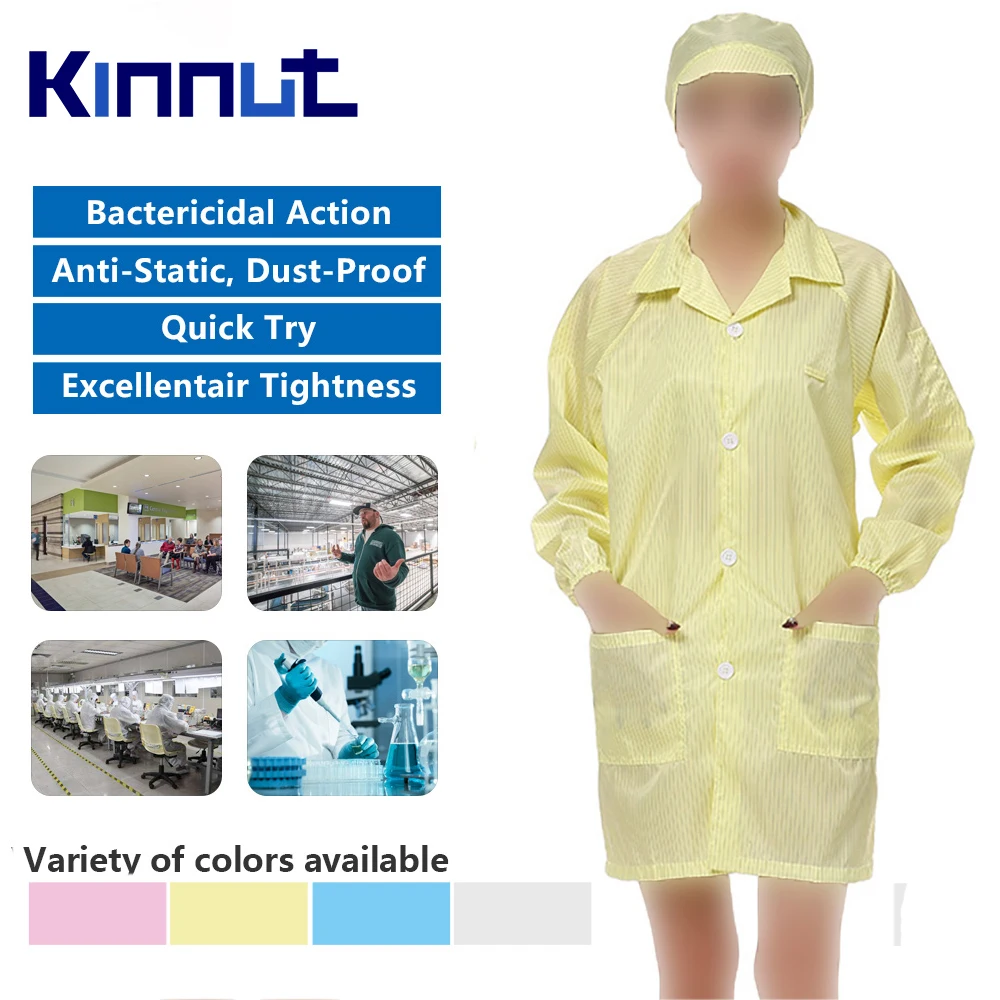 

Kinnut ESD Cleanroom Smock Dacron Conductive Wire Anti-static Grid Unisex Working Garment Clothes Dust-proof Workshop 2pcs/lot.