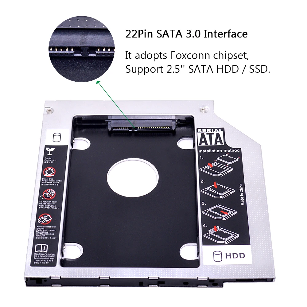 CHIPAL Розничная посылка алюминиевый 2-ой HDD Caddy 9,5 мм SATA 3,0 для 2," SSD чехол Корпус жесткого диска для ноутбука CD DVD rom