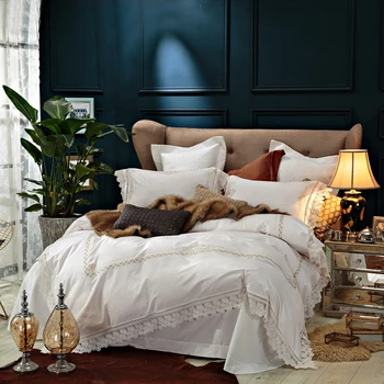 

New 4/6 pieces Egyptian Cotton Bedding Sets white Embroidery Bed Set Duvet Cover Pillowcase king queen size