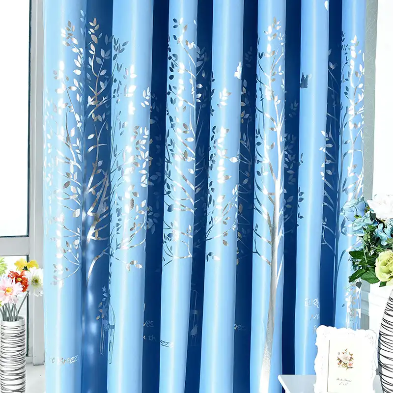 Myru Mediterranean Navy Cloth Curtains Rural Silver Trees Printed