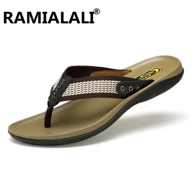 Men Genuine Leather Flip Flops Sandals Comfortable Soft Leather