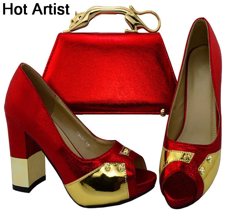 

Hot Artist High Quality Italian Shoes And Bag Set African PU Leather Woman High Heels Shoes And Bag Set For Party Dress YM004