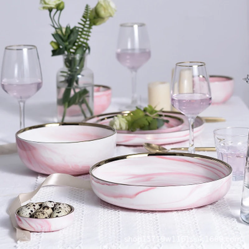 Marble Design Pink Dishware Set 1pc Pink Marble Ceramic Dinner