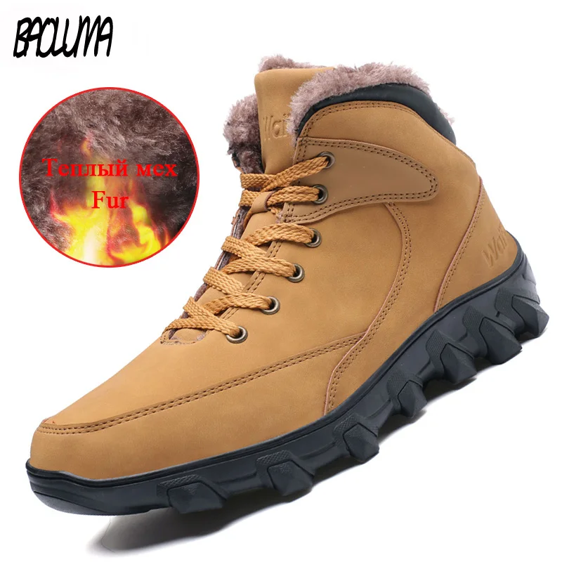 

Classic Winter Men Snow Boots Thick Plush Warm Male Ankle Boots Waterproof Non-slip Outdoor Warm Fur Hiking Tooling Boots 2019
