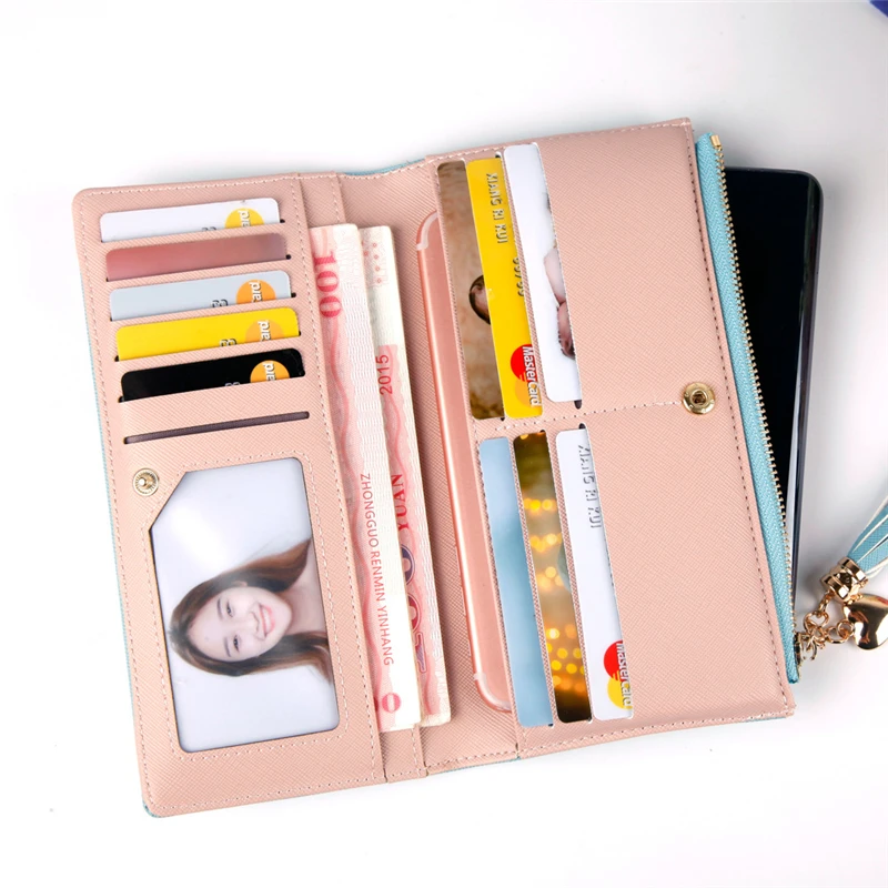 

Wallet Female Red/gray/blue/pink/black Woman Wallet Hasp/zipper Long Cellphone Bag PU Leather ID/credit Card Holder Wallet Women