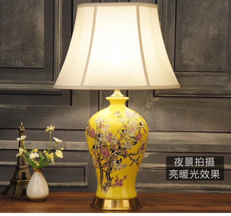 China Antique Living Room Vintage Table Lamp Porcelain Ceramic Table Lamp wedding decoration funny table lamp flower and bird  (5)