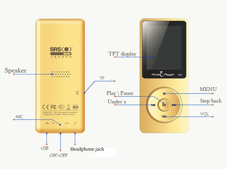 IQQ X02 8GB MP3 Music Player 1.8 Inch Screen 30h lossless sound, Support up to 64GB Micro SD Card Gold Built in Speaker FM Ebook (6)