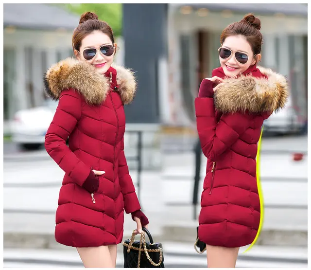 womens winter jackets and coats 2018 Parkas for women 4 Colors Wadded Jackets warm Outwear With a Hood Large Faux Fur Collar -