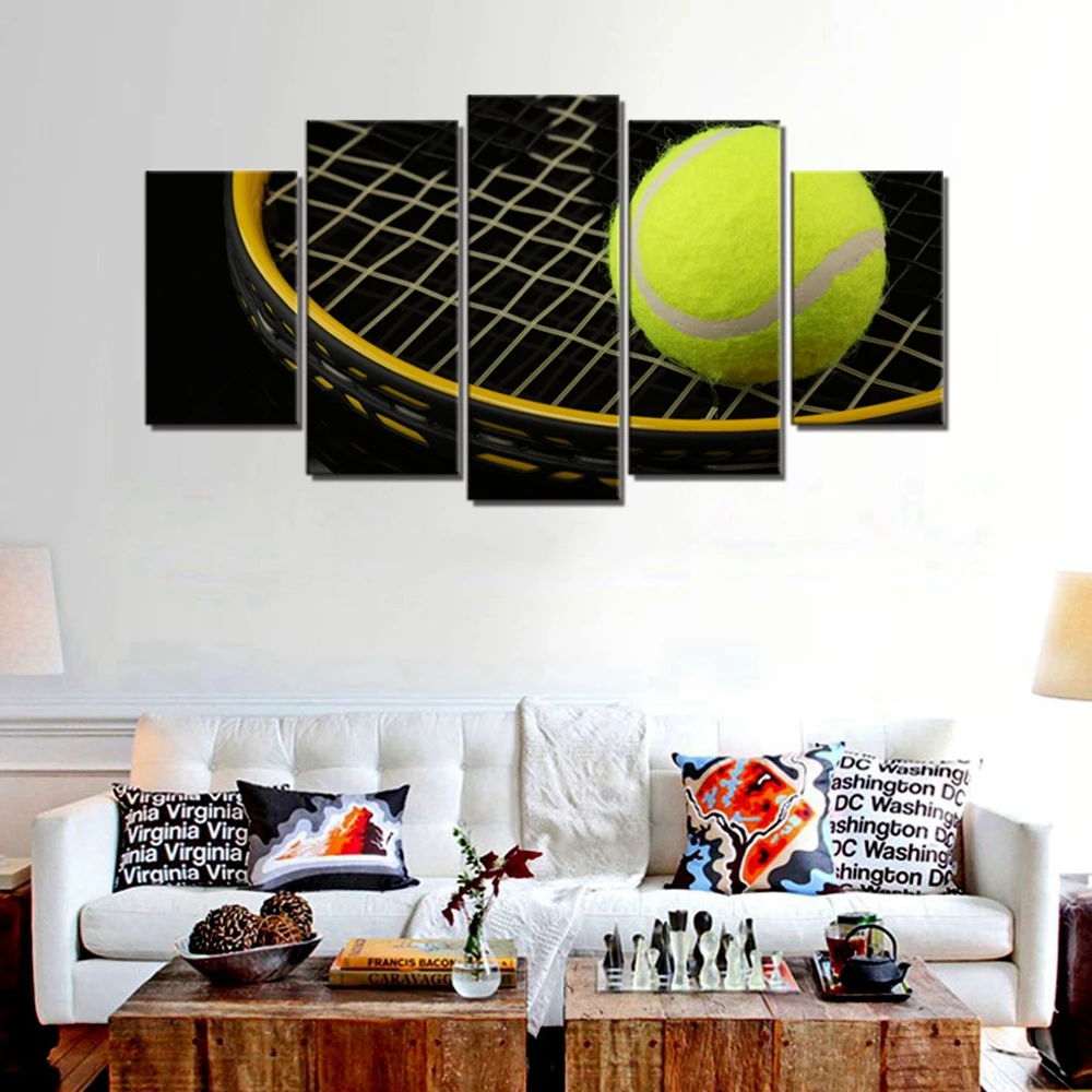 Tennis Ball And Tennis Racket Wall Art Canvas Painting For Kids
