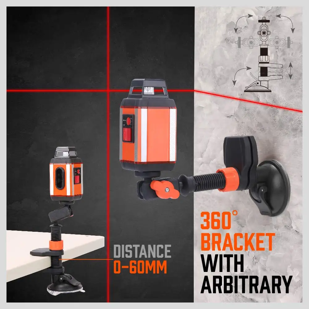Лазерный уровень, HORUSDY 360 градусов горизонтальная линия и вертикальная, вращающийся на 360 градусов с магнитным основанием, монтажный зажим, UPS зарядка