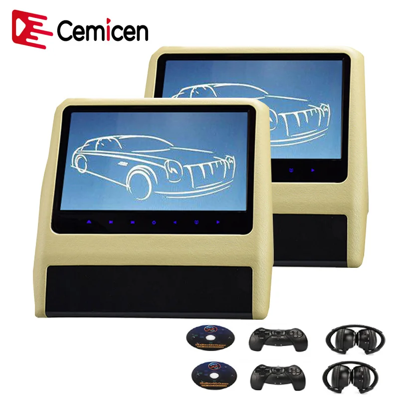 

Cemicen 2PCS 9 Inch Car Headrest Monitor Video DVD Player with USB/SD TFT LCD Screen Backseat Displayer IR/FM Transmitter Remote