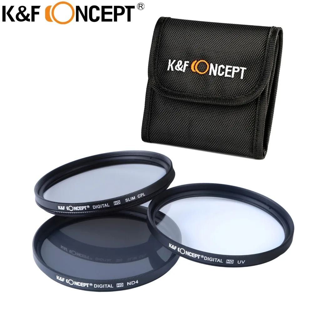 K&F Concept 52mm CPL Polarizer UV ND4 Filter Kit For Canon Sony Camera
