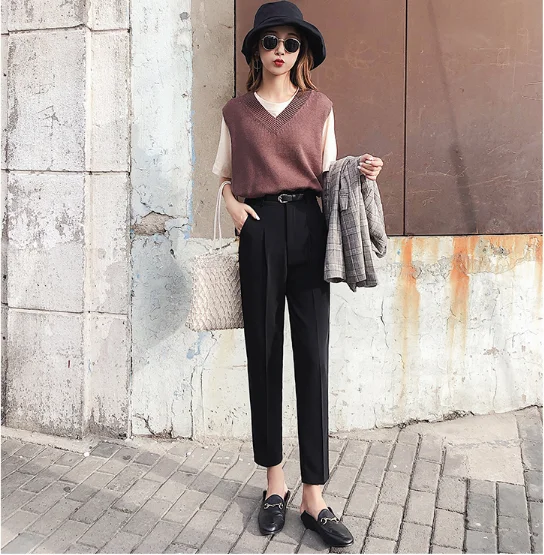 Pantalon Femme осенние офисные женские прямые брюки с высокой талией длиной до щиколотки повседневные узкие брюки 3 цвета BV13