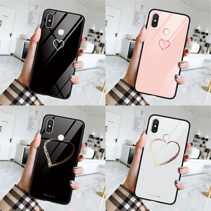 

Tempered Glass Capa For Xiaomi Mi A2 6X 5 5S 6 8 9 SE Lite Explorer Mix 2 2S Max 3 For Redmi 5 Plus 7 S2 Note 5 6 Pro Heart Case