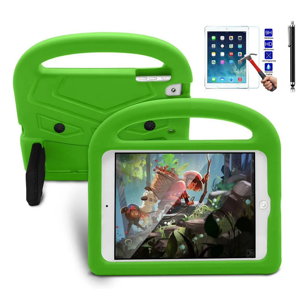 Green Tempered Glass XSKEMP чехол для планшета защита для Apple iPad 9,7 A1893 A1954 ручной удароустойчивый эва полный корпус крышка Ручка Стенд чехол - Цвет: Green Tempered Glass