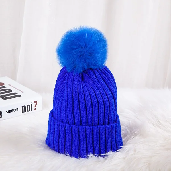 Осенне-зимняя женская шапка s, шапки с помпоном, женская теплая вязаная шапка, вязаные шапочки Skullies, шапка с помпоном для девочек, женская шапочка Femme - Цвет: Blue Cap