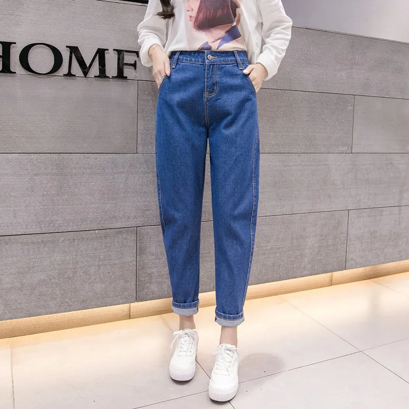 New 2018 Winter Female Boyfriend Jeans For Women Blue Casual Pencil High Waist Jeans Loose Mom Jeans Black Denim Pants Big Size