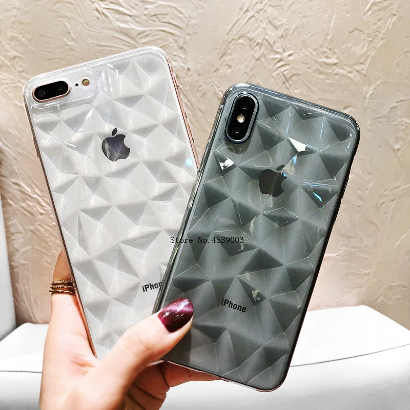 

Fashion Geometric Diamond Transparent Soft TPU Phone Case For iPhone XS Max XS XR X 8 7 6 6S Plus Back Cover Case For iPhone X