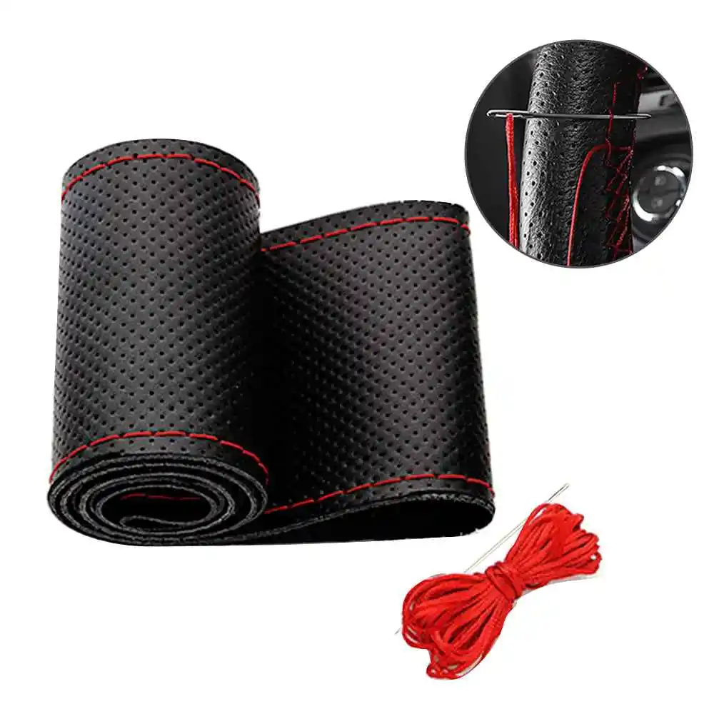 Auto Car Accessories Braided Leather Steering Wheel Cover Soft Anti Slip Braid With Needles