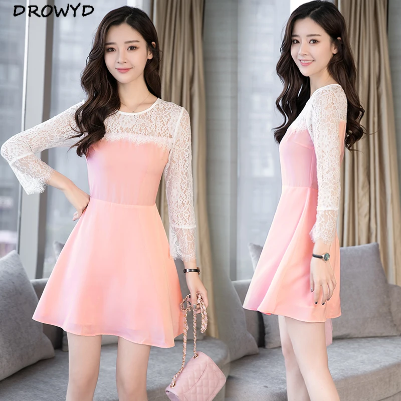 

Summer Women's Chiffon Hollow Large Size Dress 2019 New Long-sleeved Round Neck Bohemian Korean Version of The Retro Dress