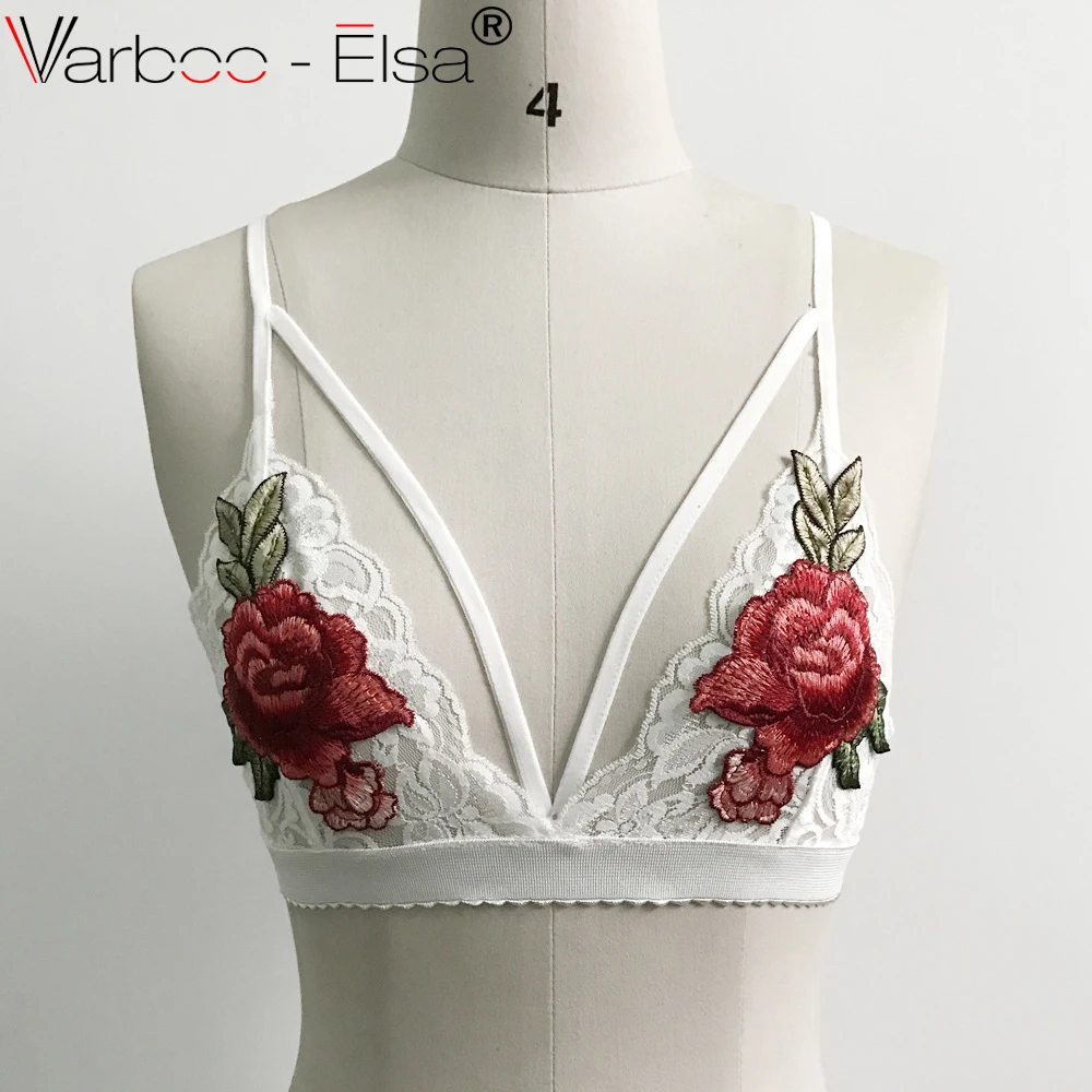 VARBOO_ELSA белый цветочный Вышивка Кружева Bralette сексуальная треугольник неприкрытая