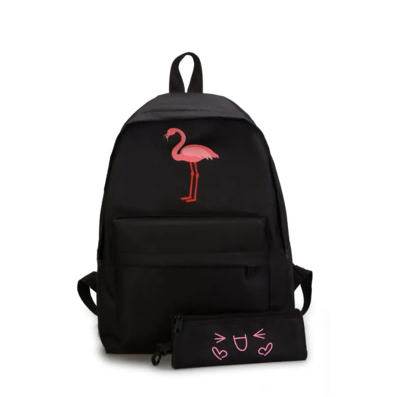 

Fashion New Stylish Flamingo Women Girls Backpack Cute Canvas Backpack Female School Bags for Teenagers student with pencil case